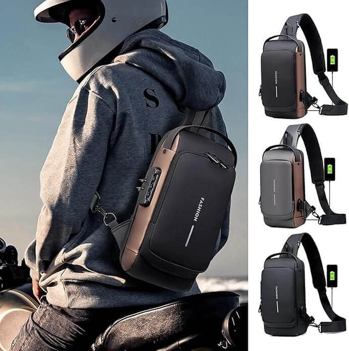 Sling Bag for Men | Waterproof Anti-Theft Chest Crossbody Bag with USB Charging Port & Password Lock | Lightweight PU Leather Shoulder Daypack for Travel, Office, Biking & Daily Use (Fits 7.9" Tablet)