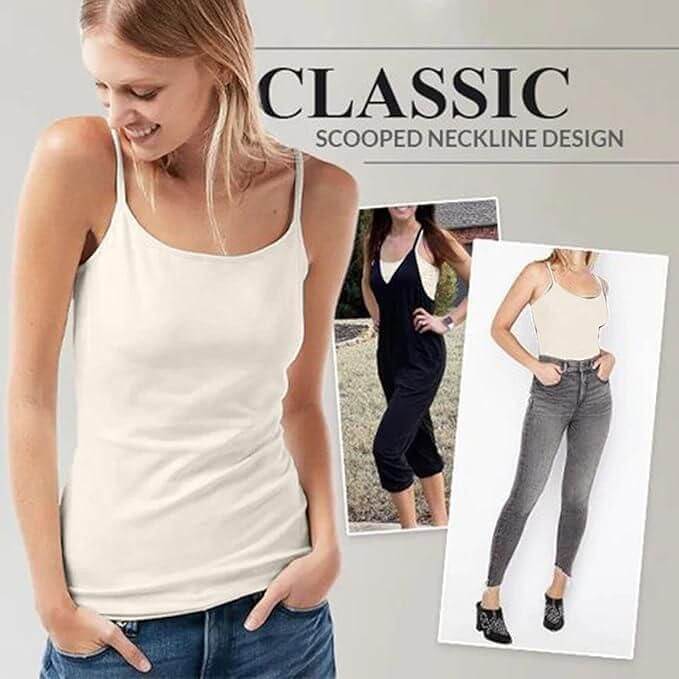 Women's Loose Fit Cami with Built-in Bra Tank Top (Pack of 2) | Breathable & Lightweight | Layering Camisole for Everyday Comfort | Sleeveless Cotton Blend | Spaghetti Strap Undershirt