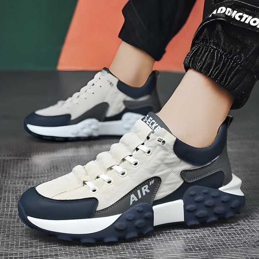 Men's Thick Sole Casual Sneakers – White Lace-Up Sports Shoes with Rubber Sole | Lightweight Stylish Daily Wear