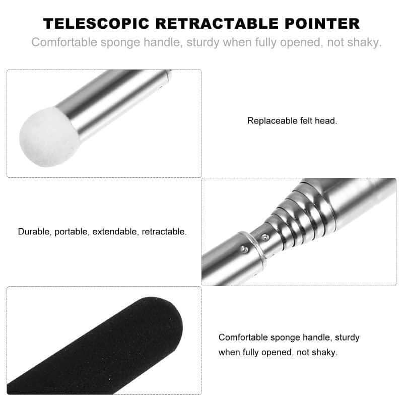 Extendable Telescopic Stainless Steel Pointer Stick with Sponge Grip & Nylon Cover | Foldable Teaching Tool for Presentations, Teachers, Trainers & Guides