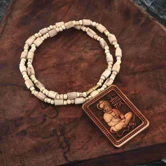 Original Natural Tulsi Kanthi Mala for Men with Hanumanji Pendant – Pack of 2 | Spiritual Wooden Beads Necklace for Devotion & Meditation