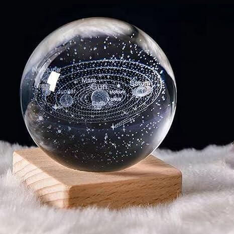 3D Crystal Galaxy Moon Lamp with Wooden Base | LED Night Light Ball in Assorted Colors & Designs | Decorative Table Lamp for Home, Bedroom, Desk & Gifting