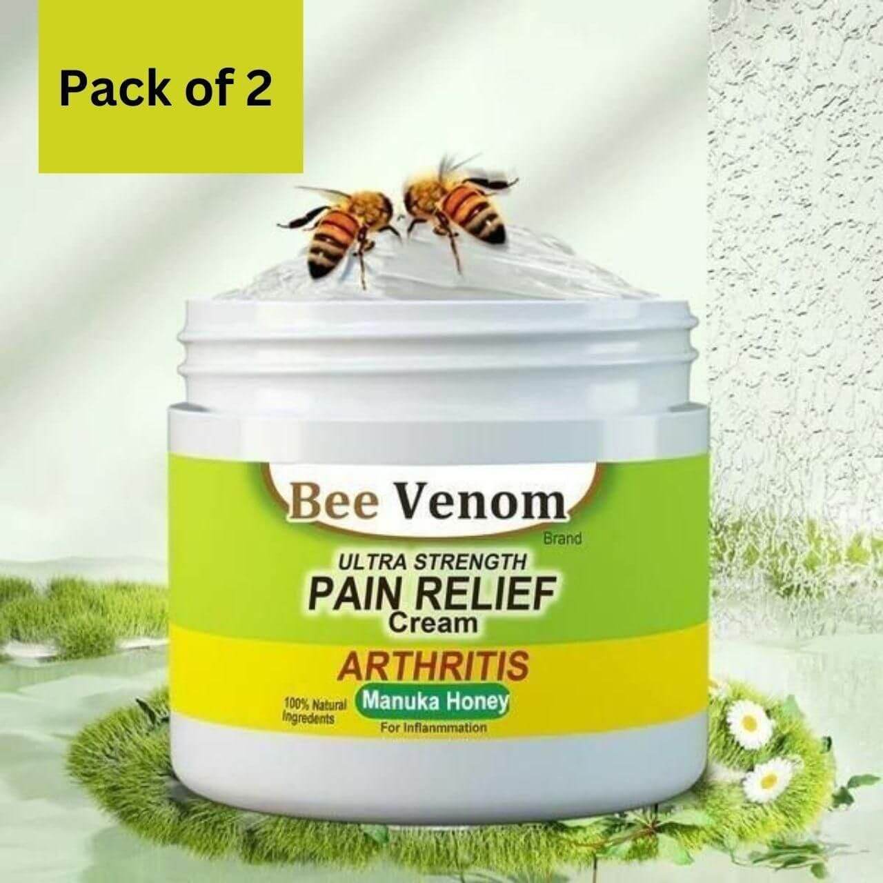 Bee Venom Pain Relief Cream – Ultra Strength with Manuka Honey | Fast-Acting Relief for Joint & Muscle Pain | Anti-Inflammatory Formula – 2 x 50g Tubes (Pack of 2)