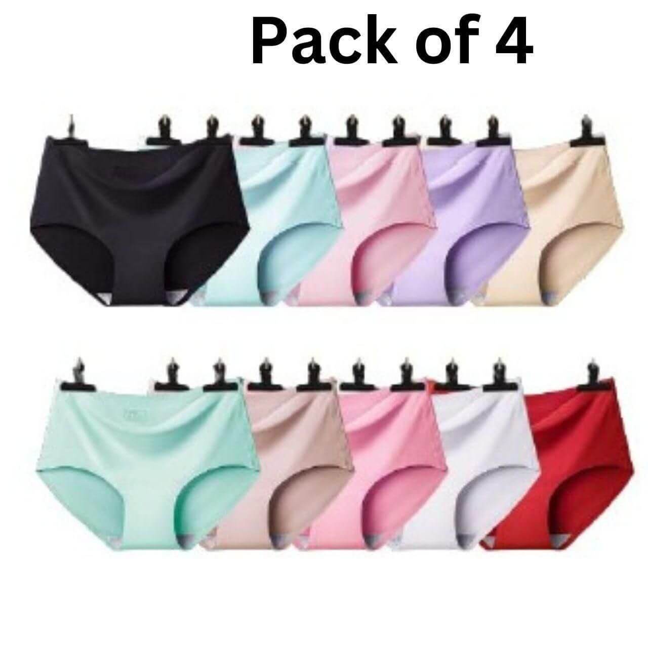 Women's Seamless Underwear Pack of 4 in various colors on a white background