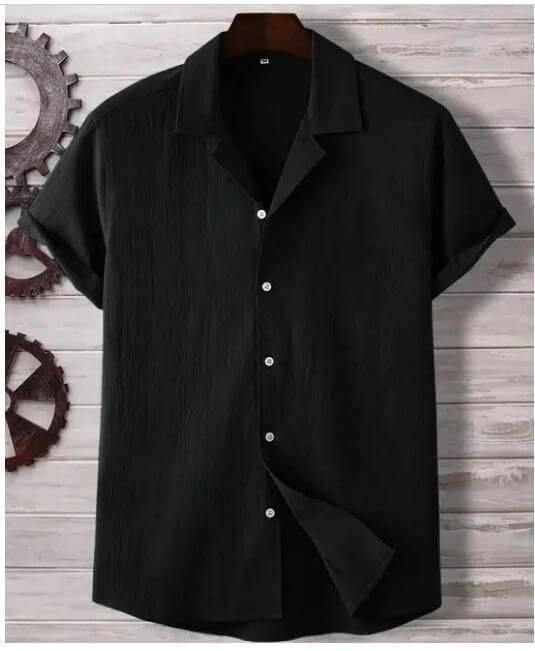 Men’s Cotton Camp Collar Shirts – Pack of 2 Stylish Half Sleeve Shirts for Casual & Summer Wear (White & Black Combo) | Soft & Breathable Fabric | Regular Fit