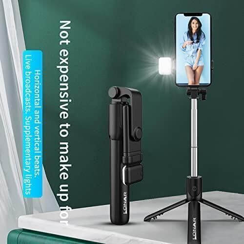 Expandable 3-in-1 Selfie Stick Tripod | Flash & Bluetooth Remote | Universal Phone Holder | Light Weight Tripod