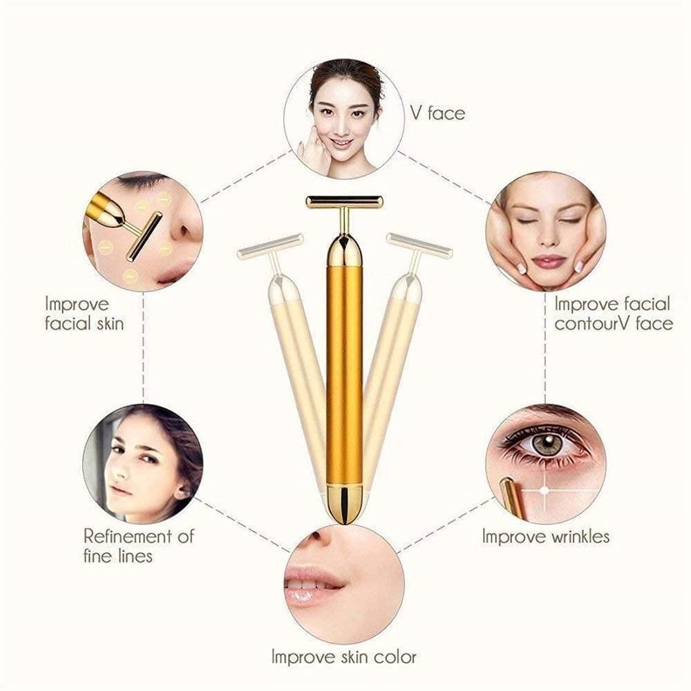 Facial massager with benefits for skin improvement on a white background
