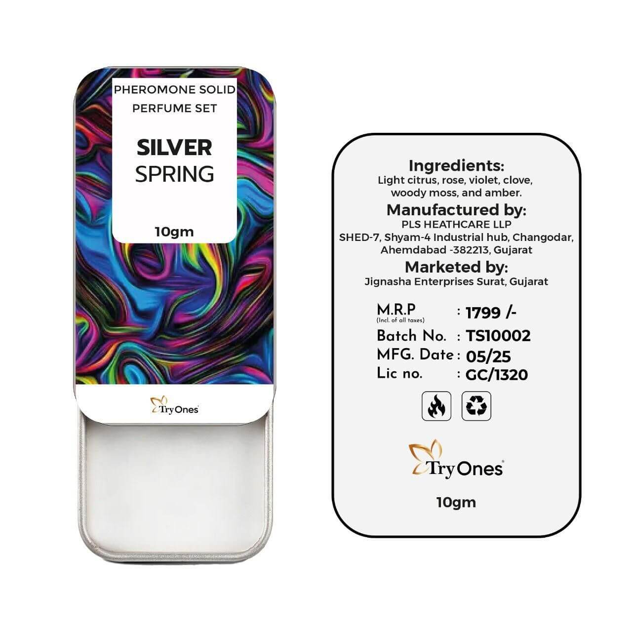 TryOnes Pheromone Solid Perfume for Men & Women | Silver Spring Fragrance | Long-Lasting, Allure-Boosting Solid Scent | Portable Tin | 10gm x 2 (Total 20gm)