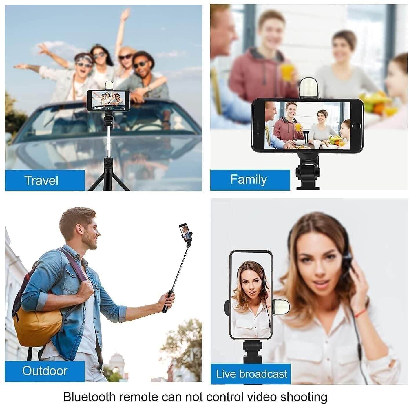 Expandable 3-in-1 Selfie Stick Tripod | Flash & Bluetooth Remote | Universal Phone Holder | Light Weight Tripod