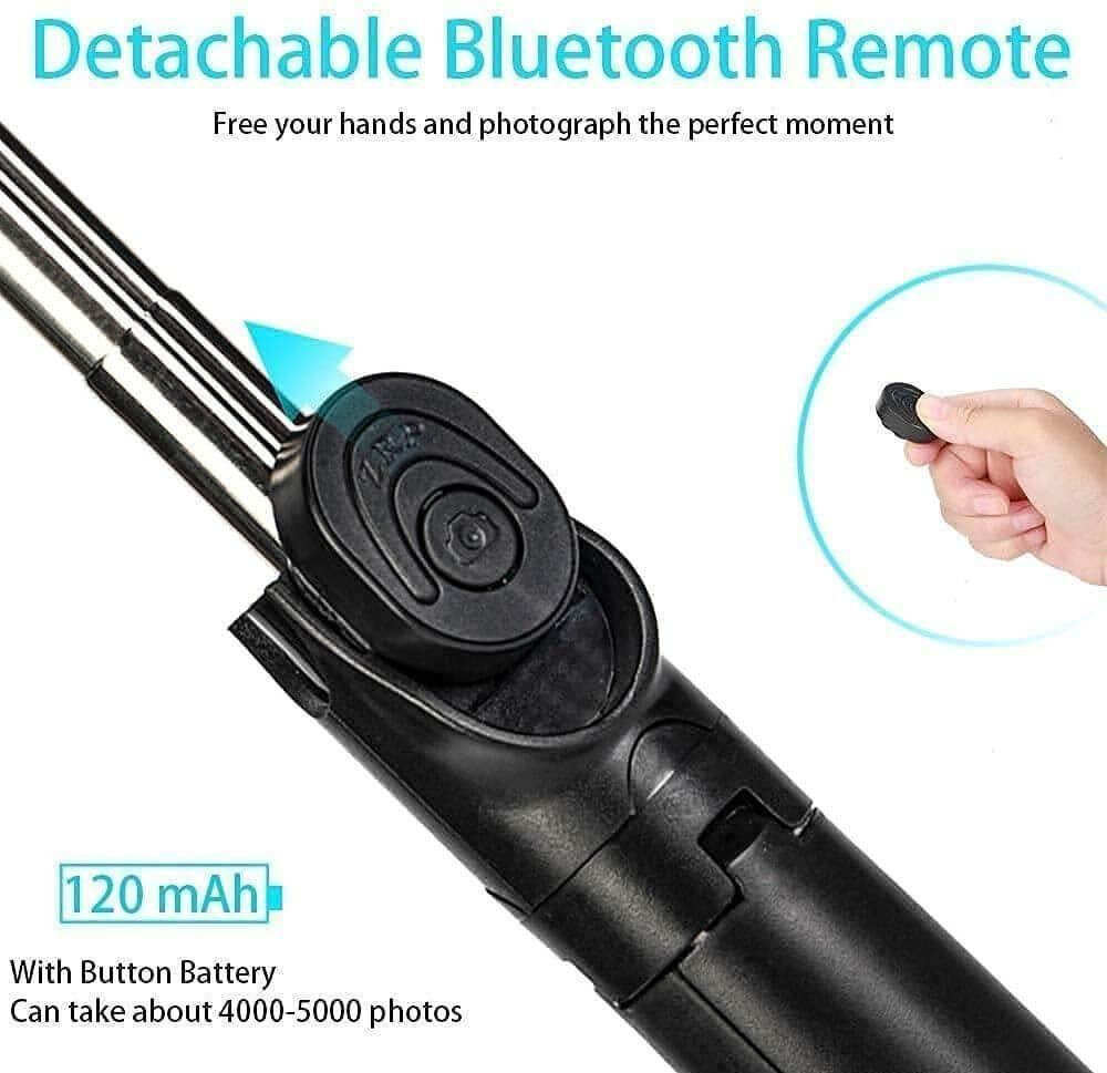 Expandable 3-in-1 Selfie Stick Tripod | Flash & Bluetooth Remote | Universal Phone Holder | Light Weight Tripod