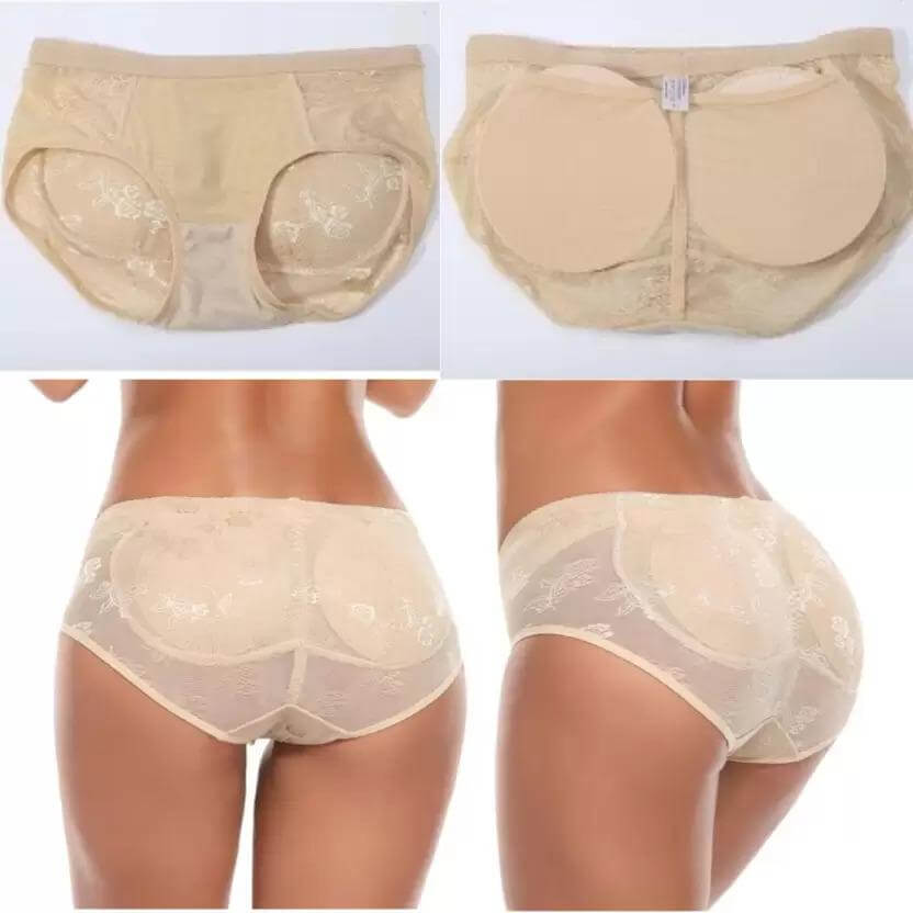 beige color woman butt lifter shown from multiple angles on a white background