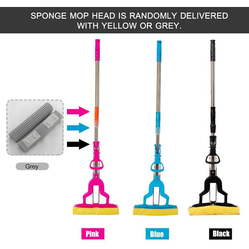 Magic Sponge Floor Cleaning Mop for Home | Foldable Handle | Super Absorbent Squeeze Dry Technology | Wet & Dry Use | Lightweight Plastic Body | Easy to Use & Clean | Assorted Color (Pack of 1)