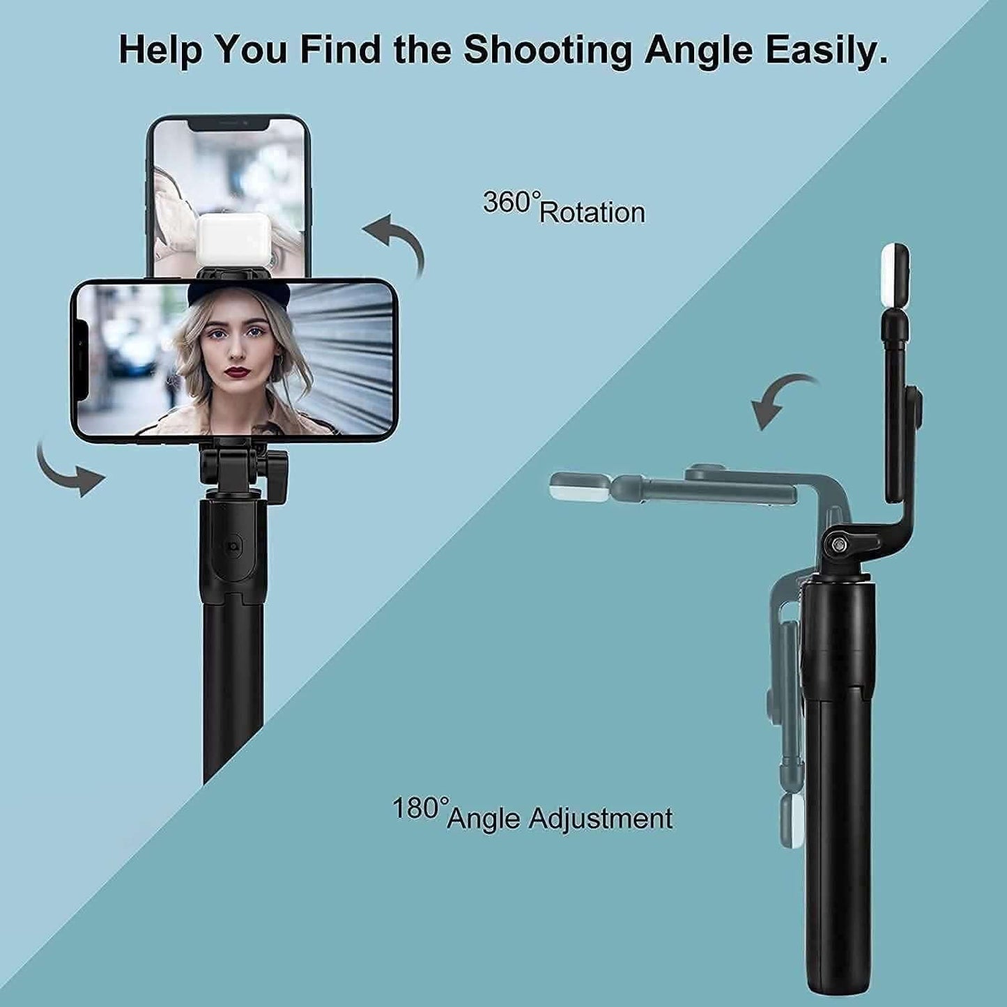 Expandable 3-in-1 Selfie Stick Tripod | Flash & Bluetooth Remote | Universal Phone Holder | Light Weight Tripod