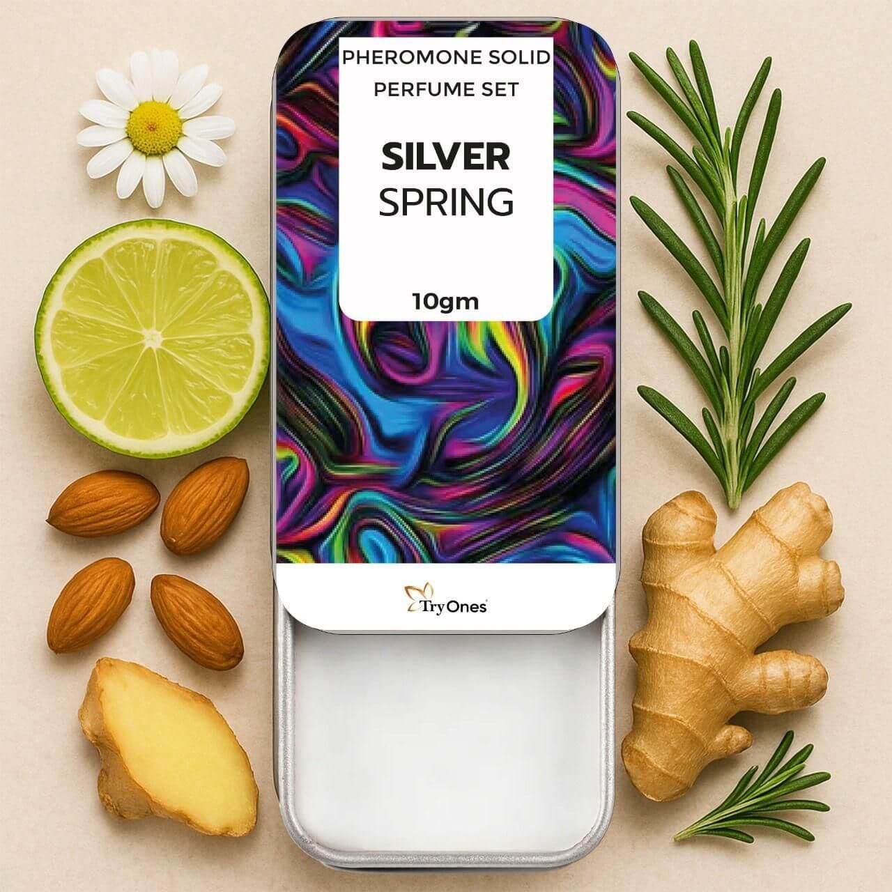 TryOnes Pheromone Solid Perfume for Men & Women | Silver Spring Fragrance | Long-Lasting, Allure-Boosting Solid Scent | Portable Tin | 10gm x 2 (Total 20gm)