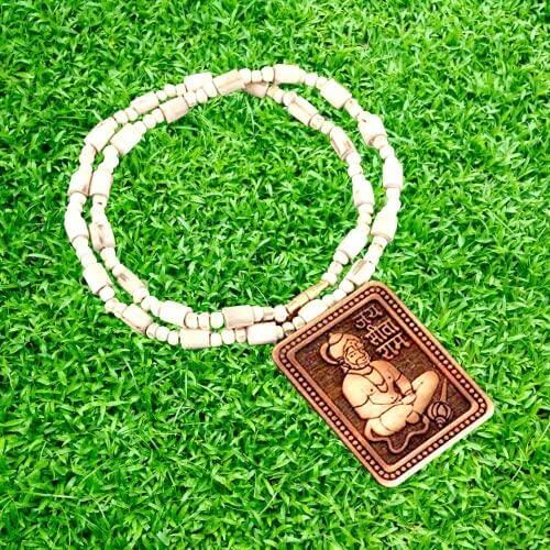 Original Natural Tulsi Kanthi Mala for Men with Hanumanji Pendant – Pack of 2 | Spiritual Wooden Beads Necklace for Devotion & Meditation