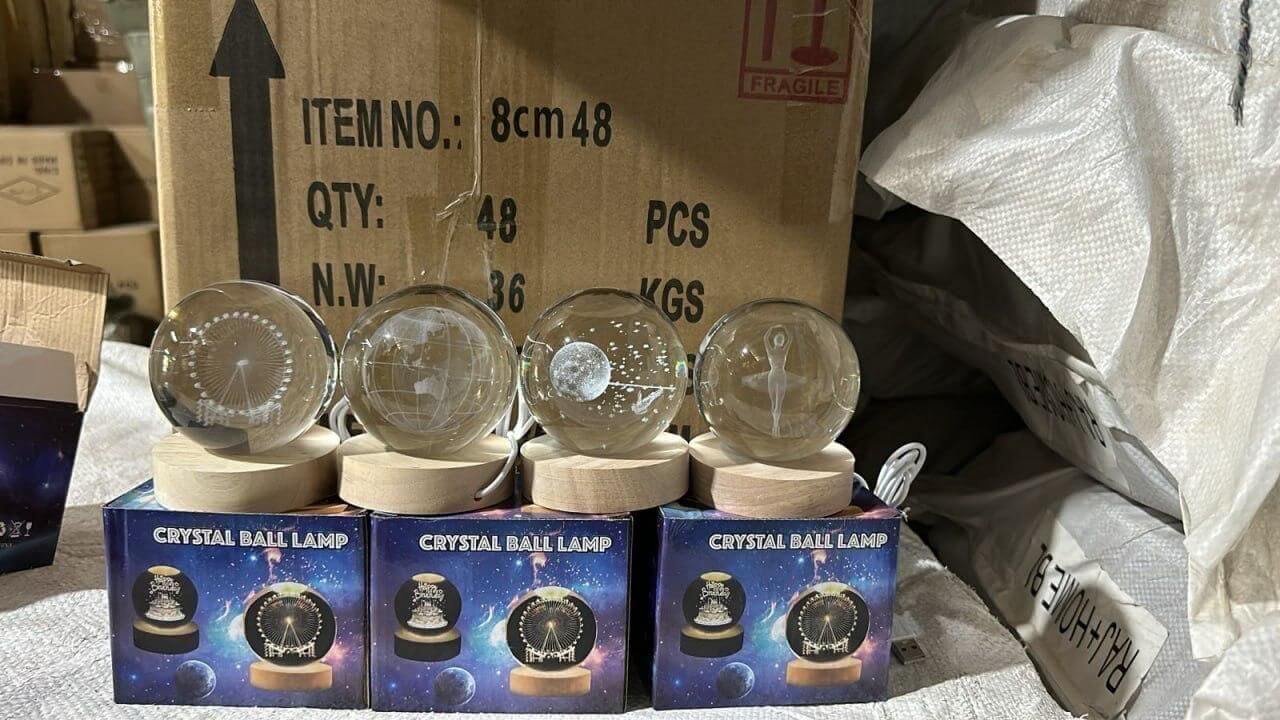 3D Crystal Galaxy Moon Lamp with Wooden Base | LED Night Light Ball in Assorted Colors & Designs | Decorative Table Lamp for Home, Bedroom, Desk & Gifting