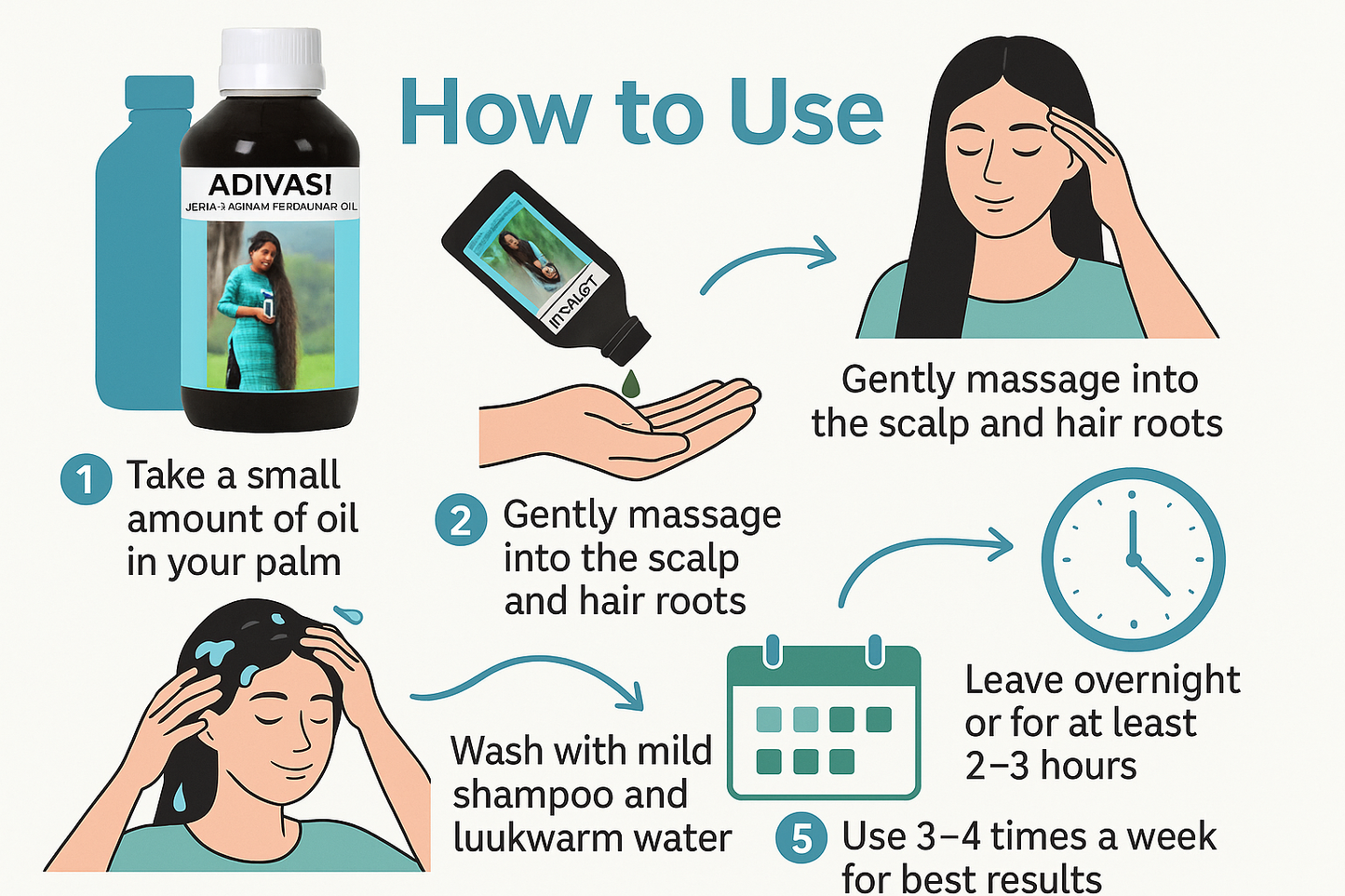 Adivasi Herbal Hair Oil - How to Use Guide (English Only)
