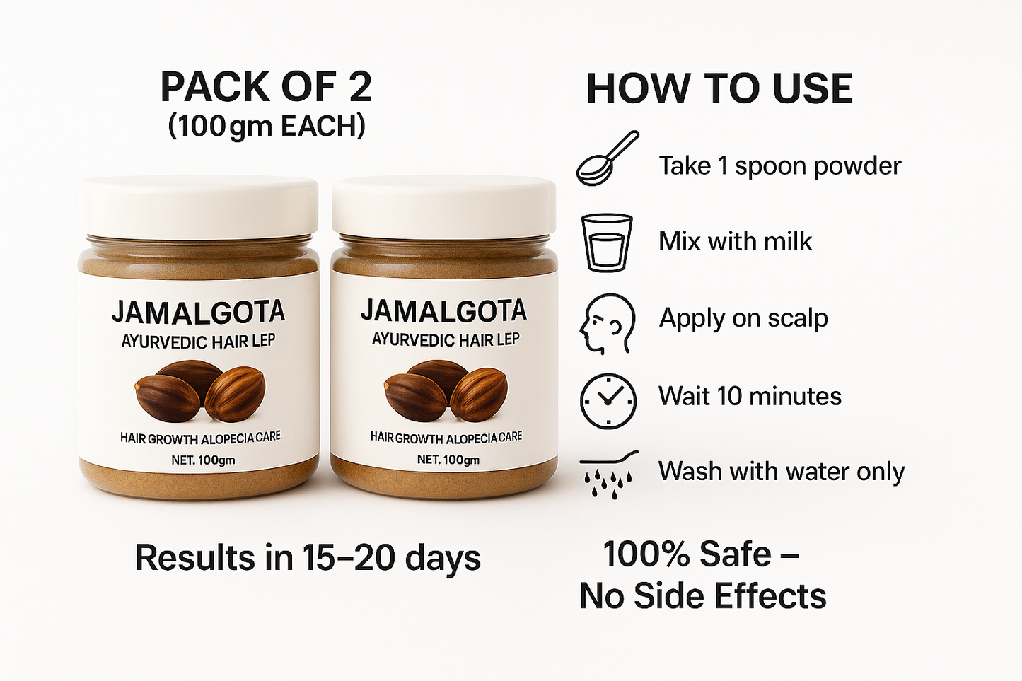 Jamalgota Ayurvedic Hair Lep - Product with Usage Guide