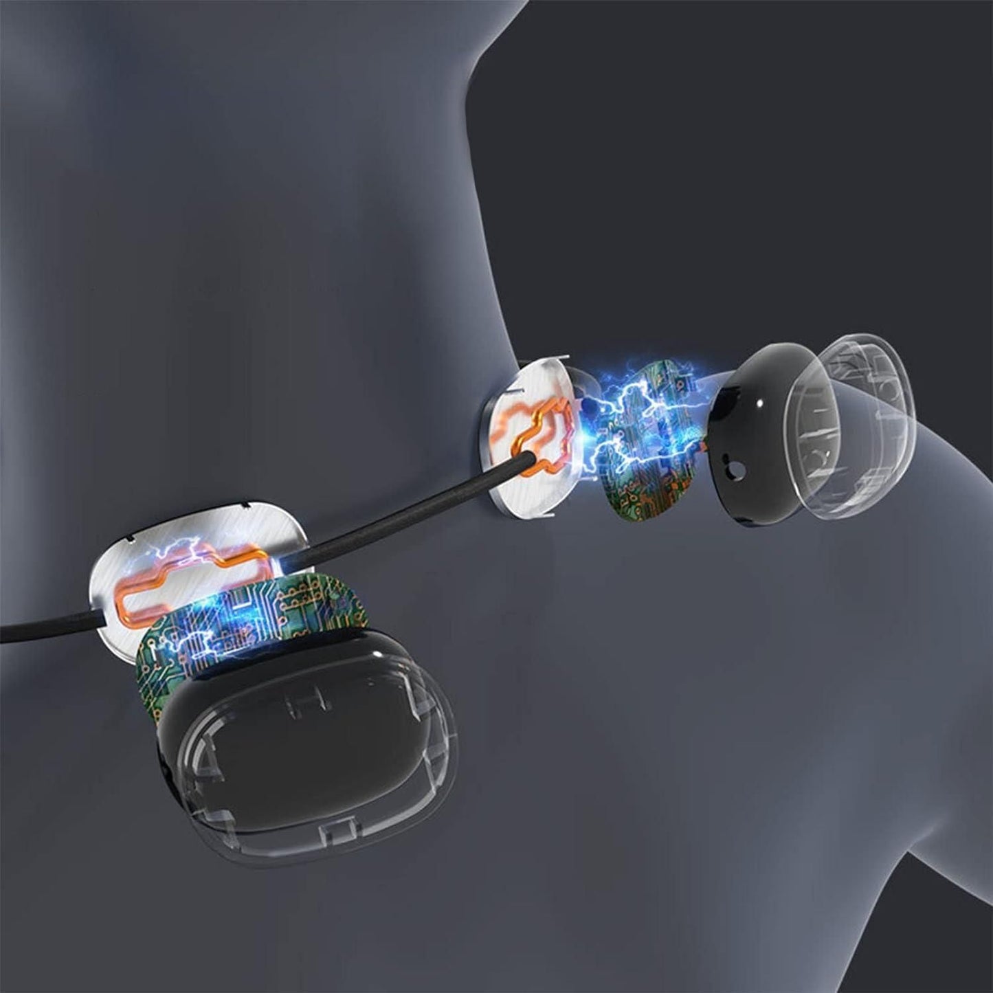 Internal view showing electronic pulse technology in neck massager