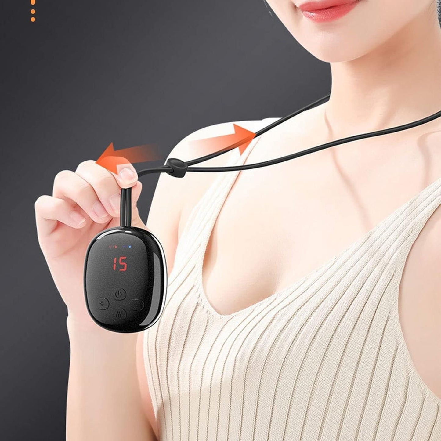 Model using neck massager for comfort and muscle relief