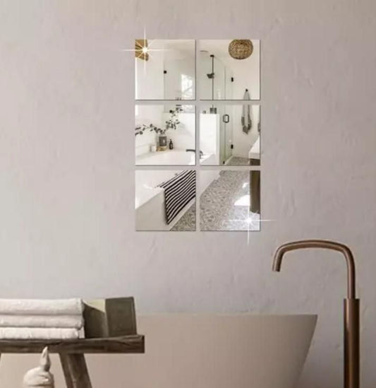 4 Pcs 3D Acrylic Mirror Wall Stickers | 15x15cm Shatterproof Silver Square Mirrors for Wall Décor | Self-Adhesive, Lightweight & Easy to Install | Modern Home Decoration for Bedroom, Living Room, Bathroom