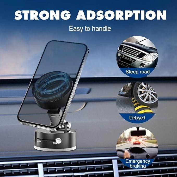 360° Foldable Magnetic Phone Holder for Car & Desk | Strong Vacuum Suction Mount | Universal Mobile Stand for Dashboard, Windshield & Office Table | Compatible with All Smartphones