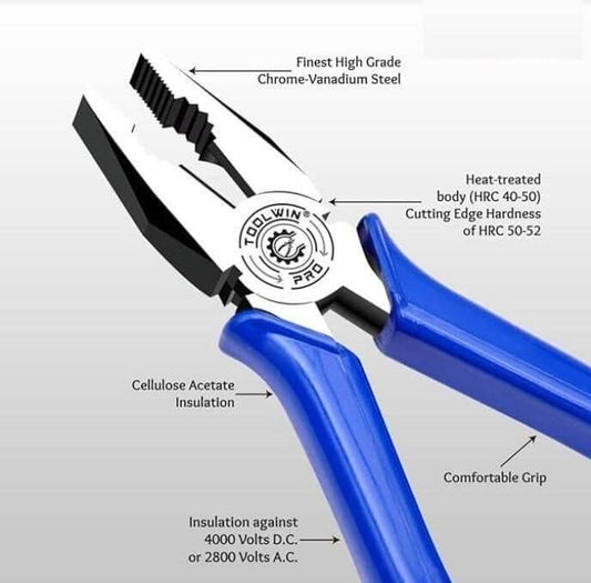 Heavy-Duty Combination Plier with Insulated Grip - Designer Hand Tool Kit (Pack of 1) | Durable Steel Build for Electrical, Household & DIY Use