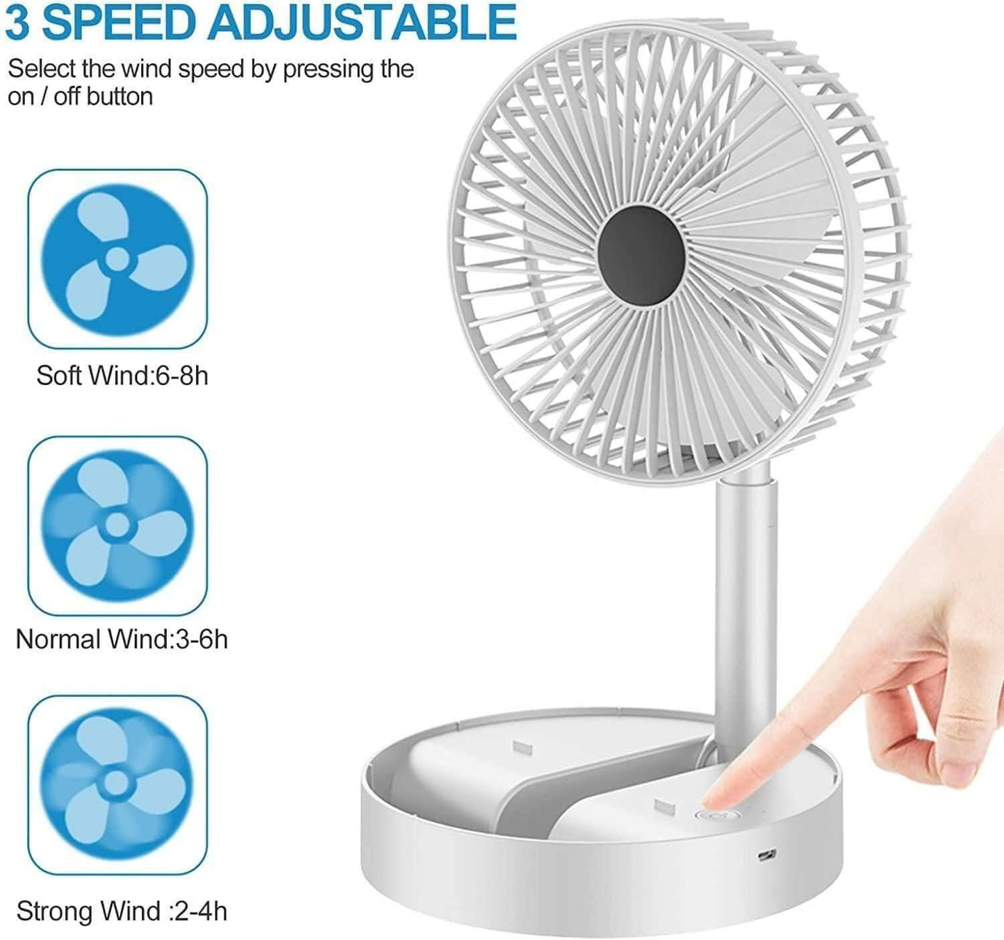 Powerful Rechargeable Foldable High-Speed Desk Fan | Portable & USB Charging