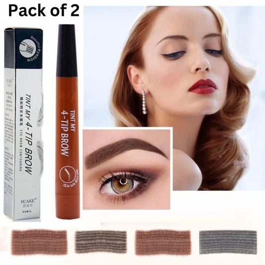 Waterproof 4-Point Eyebrow Pen (Pack of 2) | Smudge-Proof, Long-Lasting & Sweat-Resistant | Natural Hair-Like Finish | Eyebrow Enhancer for Women & Men – Black/Brown