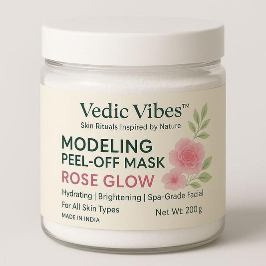 Vedic Vibes™ Modelling Peel-Off Face Mask – Rose Glow | Deep Hydration & Instant Brightening | Spa-Grade Powder Formula | Suitable for All Skin Types | 200g
