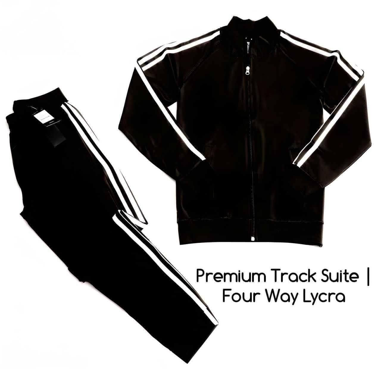 Men's Tracksuit Set – 4-Way Stretch Polyester Jacket & Pants with Side Stripes | Full Zip Athletic Sportswear | Gym, Running, Casual Wear (Black)