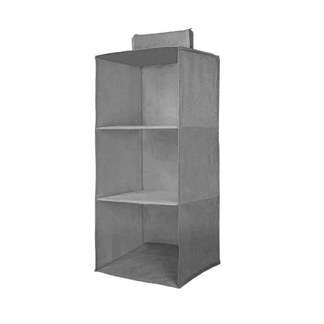 Hanging Wardrobe Organizer with 3 Spacious Shelves – Grey | Foldable Closet Storage for Clothes, Toys & Accessories | Space-Saving Shelf for Neat & Tidy Wardrobes