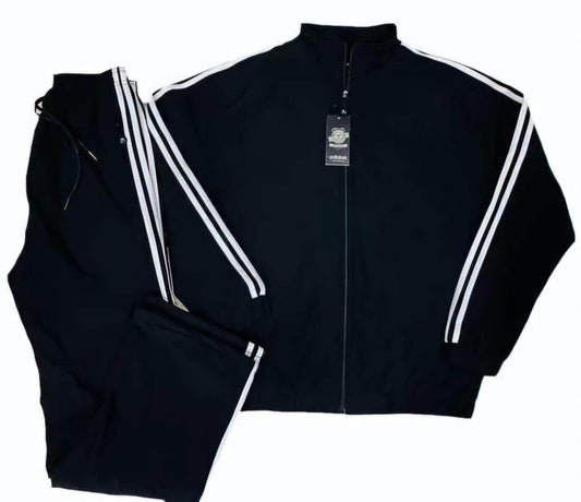 Men's Tracksuit Set – 4-Way Stretch Polyester Jacket & Pants with Side Stripes | Full Zip Athletic Sportswear | Gym, Running, Casual Wear (Black)