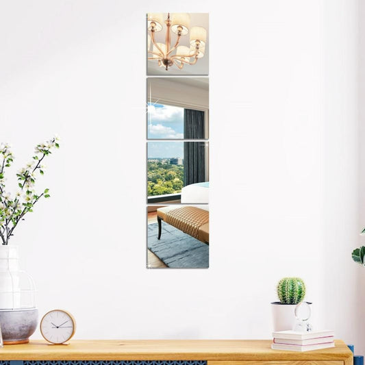 4 Pcs 3D Acrylic Mirror Wall Stickers | 15x15cm Shatterproof Silver Square Mirrors for Wall Décor | Self-Adhesive, Lightweight & Easy to Install | Modern Home Decoration for Bedroom, Living Room, Bathroom