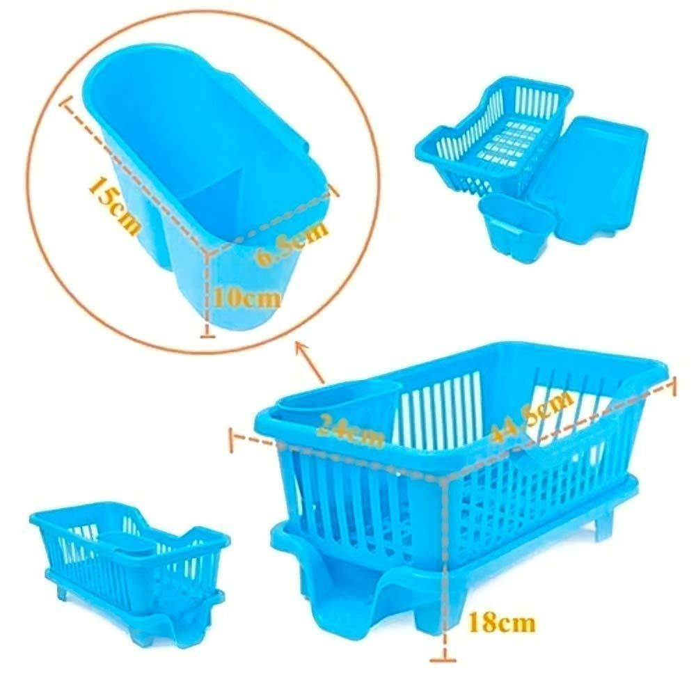 3-in-1 Kitchen Dish Drainer Rack – Space-Saving Plastic Dish Rack with Utensil Holder & Drip Tray | Multi-Purpose Kitchen Organizer for Plates, Bowls & Cutlery (Durable & Easy to Clean)