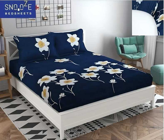 Luxurious 360° Elastic Fitted Bedsheet Set with Contrast Pillow Covers – King Size, Glace Cotton