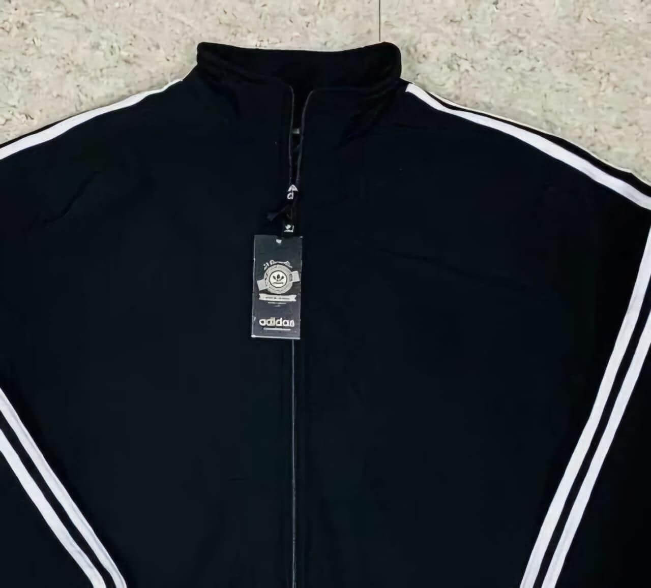Men's Tracksuit Set – 4-Way Stretch Polyester Jacket & Pants with Side Stripes | Full Zip Athletic Sportswear | Gym, Running, Casual Wear (Black)