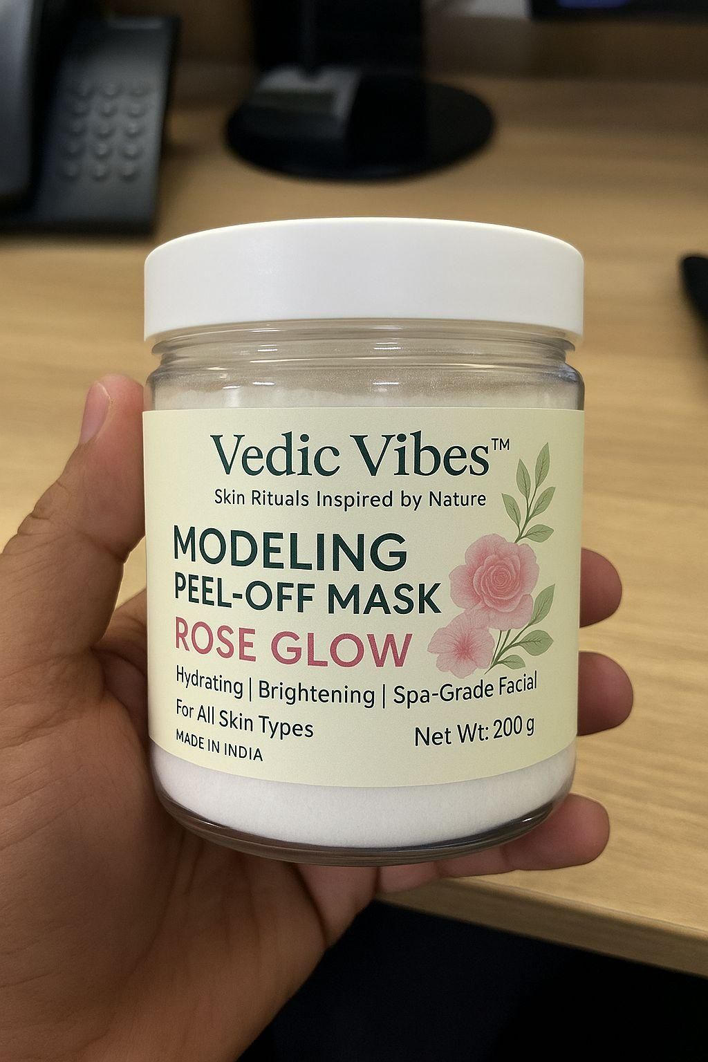 Vedic Vibes™ Modelling Peel-Off Face Mask – Rose Glow | Deep Hydration & Instant Brightening | Spa-Grade Powder Formula | Suitable for All Skin Types | 200g