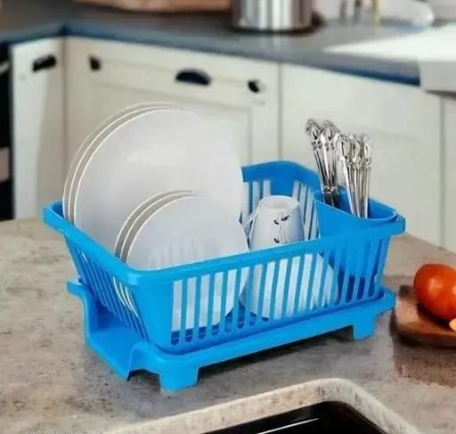 3-in-1 Kitchen Dish Drainer Rack – Space-Saving Plastic Dish Rack with Utensil Holder & Drip Tray | Multi-Purpose Kitchen Organizer for Plates, Bowls & Cutlery (Durable & Easy to Clean)