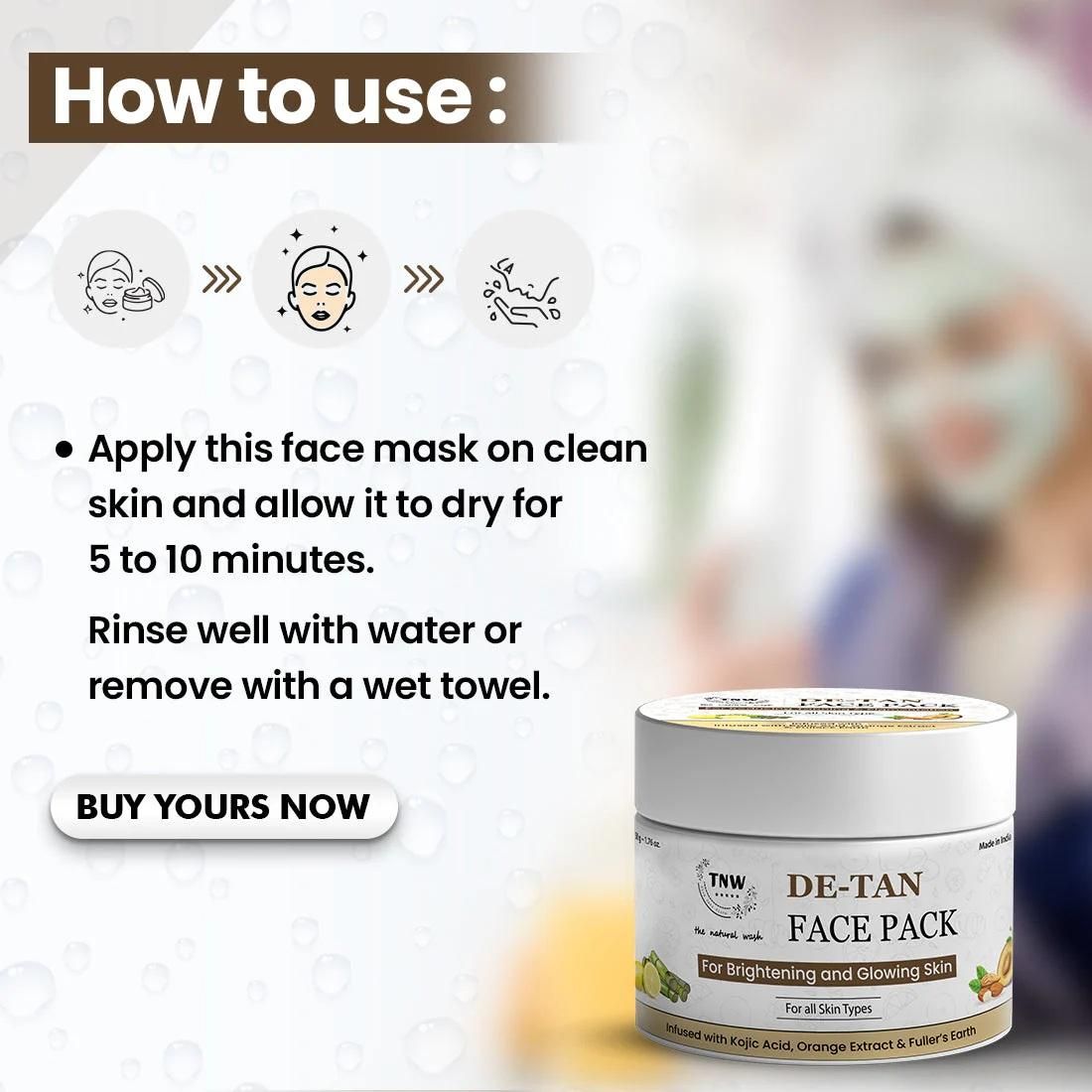 De-Tan Face Pack for Glowing & Bright Skin | With Kojic Acid, Orange & Fuller's Earth | Anti-Tan, Skin Brightening Face Mask for Women | No Bleach, Gentle Formula | 50gm