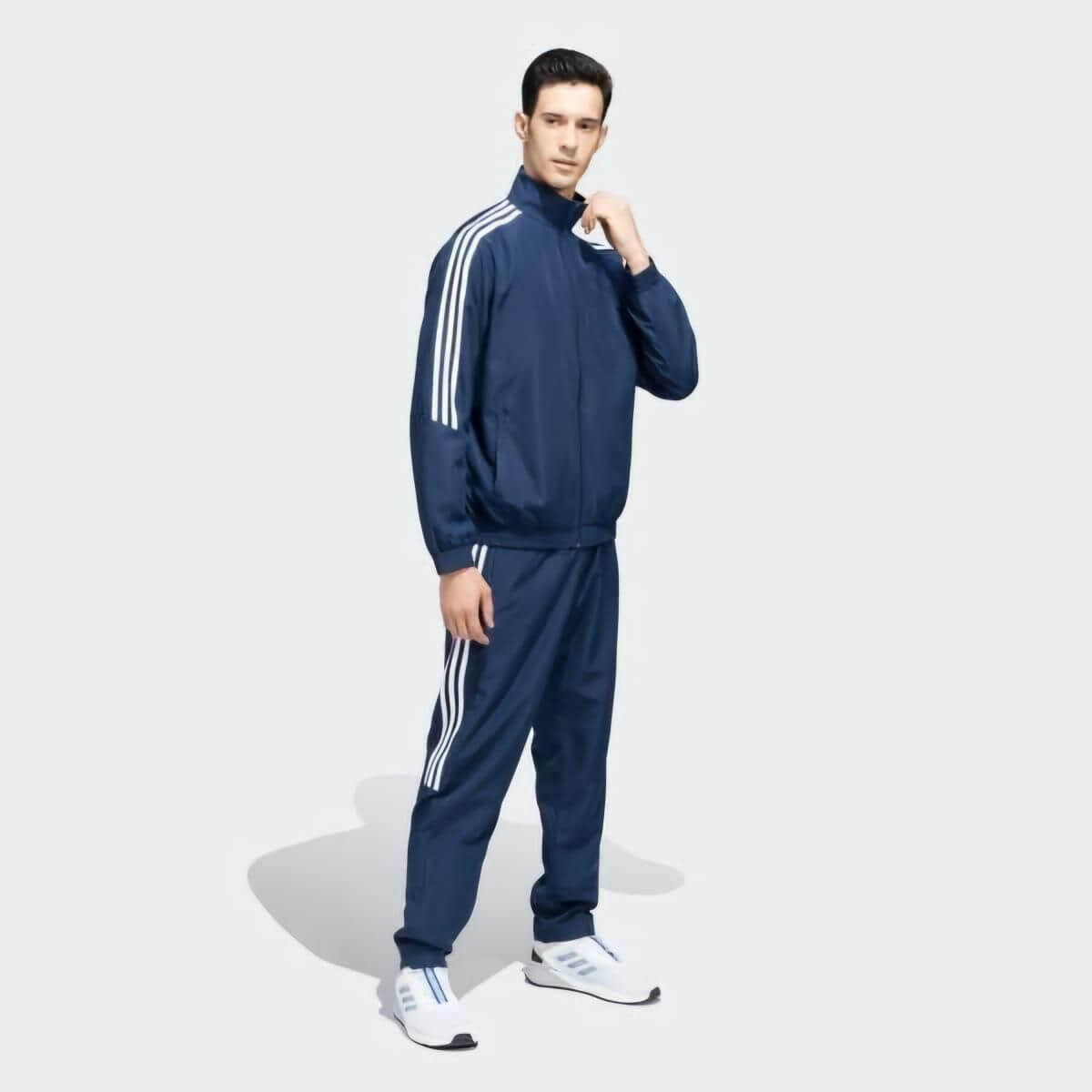 Men's Tracksuit Set – 4-Way Stretch Polyester Jacket & Pants with Side Stripes | Full Zip Athletic Sportswear | Gym, Running, Casual Wear (Black)