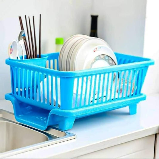 3-in-1 Kitchen Dish Drainer Rack – Space-Saving Plastic Dish Rack with Utensil Holder & Drip Tray | Multi-Purpose Kitchen Organizer for Plates, Bowls & Cutlery (Durable & Easy to Clean)