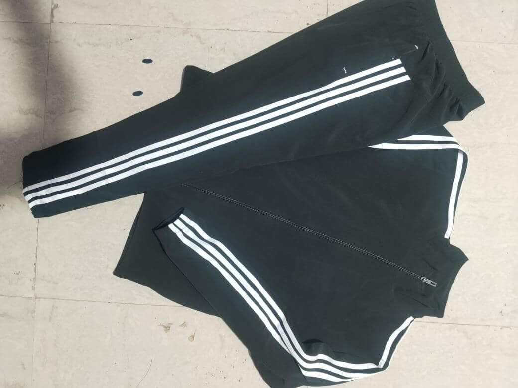 Men's Tracksuit Set – 4-Way Stretch Polyester Jacket & Pants with Side Stripes | Full Zip Athletic Sportswear | Gym, Running, Casual Wear (Black)