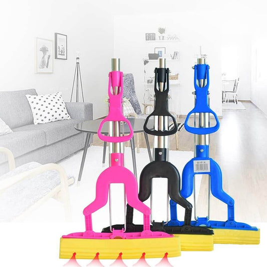 Magic Sponge Floor Cleaning Mop for Home | Foldable Handle | Super Absorbent Squeeze Dry Technology | Wet & Dry Use | Lightweight Plastic Body | Easy to Use & Clean | Assorted Color (Pack of 1)