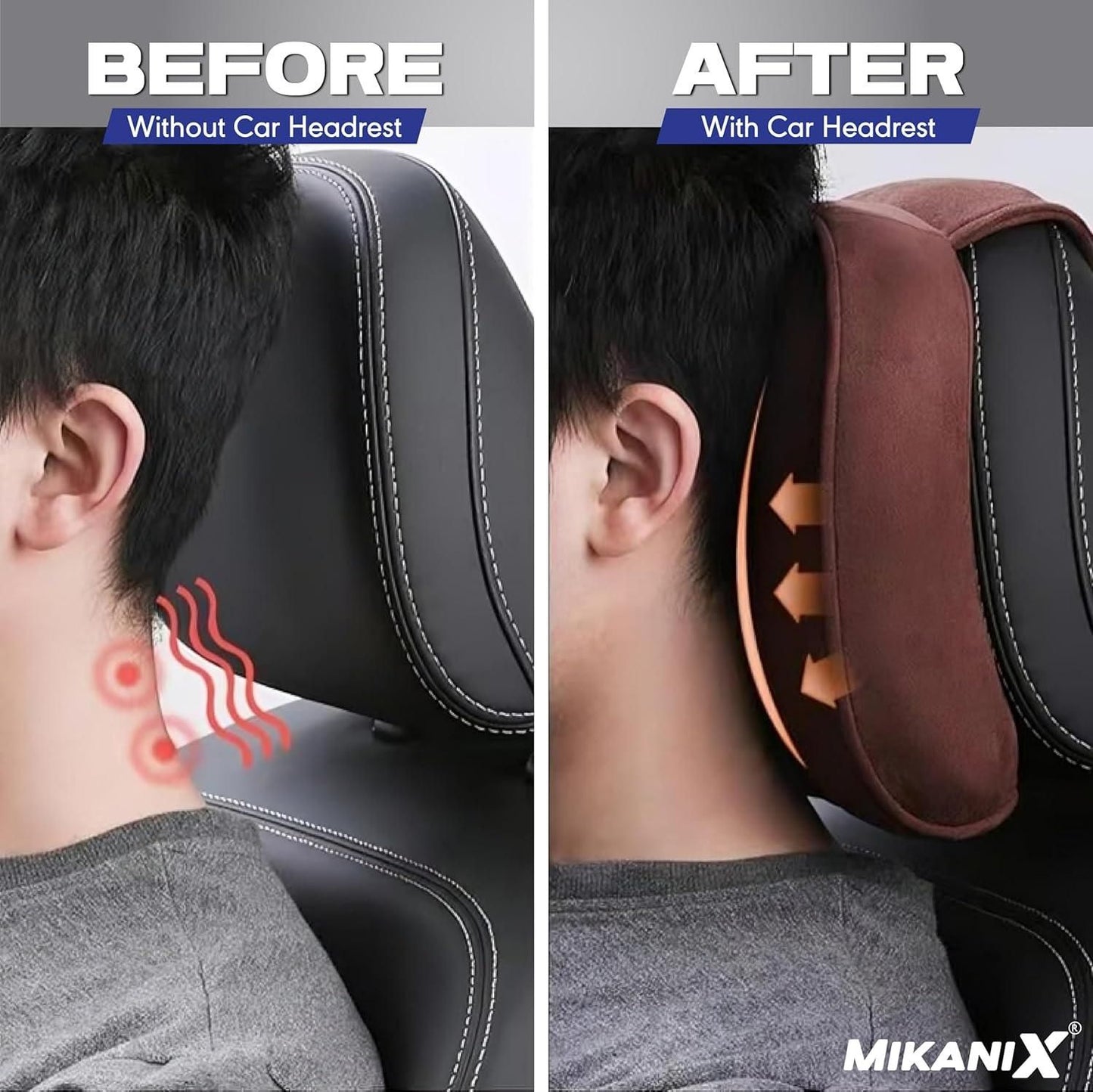 MIKANIX Premium Car Headrest Pillow (Pack of 2) – Neck & Cervical Spine Support for Comfortable Driving