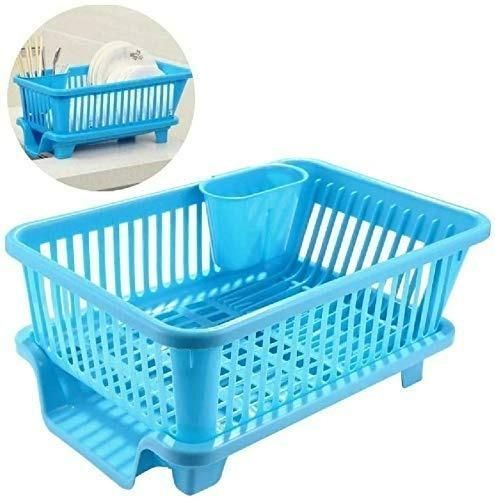 3-in-1 Kitchen Dish Drainer Rack – Space-Saving Plastic Dish Rack with Utensil Holder & Drip Tray | Multi-Purpose Kitchen Organizer for Plates, Bowls & Cutlery (Durable & Easy to Clean)