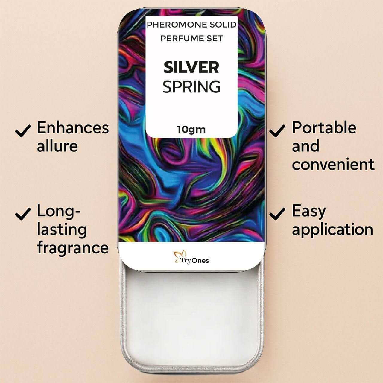 TryOnes Pheromone Solid Perfume for Men & Women | Silver Spring Fragrance | Long-Lasting, Allure-Boosting Solid Scent | Portable Tin | 10gm x 2 (Total 20gm)