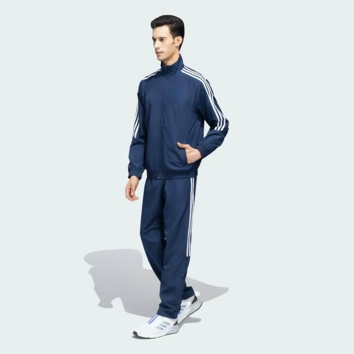 Men's Tracksuit Set – 4-Way Stretch Polyester Jacket & Pants with Side Stripes | Full Zip Athletic Sportswear | Gym, Running, Casual Wear (Black)
