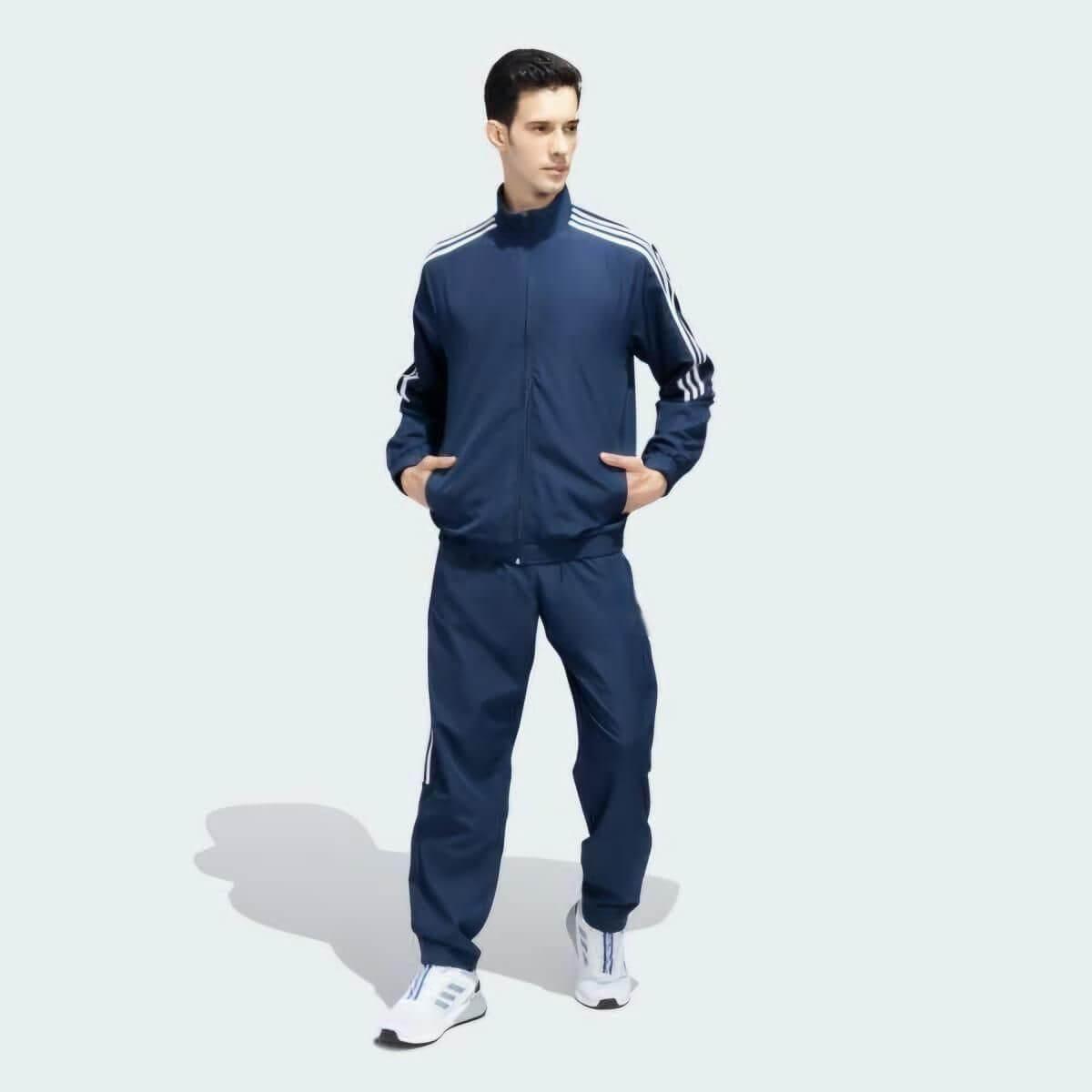 Men's Tracksuit Set – 4-Way Stretch Polyester Jacket & Pants with Side Stripes | Full Zip Athletic Sportswear | Gym, Running, Casual Wear (Black)