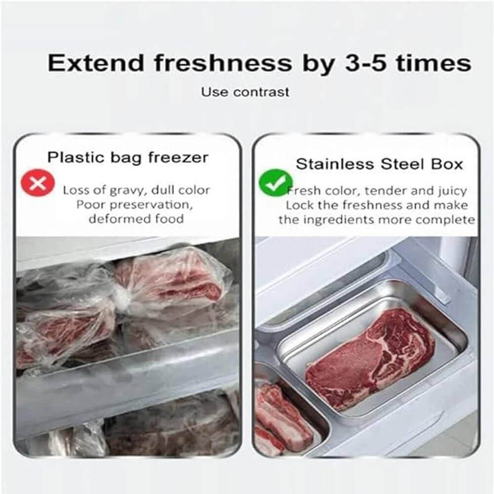 Multifunctional Stainless Steel Food & Storage Trays with Lids – 2, 3 & 4 Pc Sets | Reusable, Leakproof, & Stackable Kitchen Containers (15 x 10 x 5 cm)
